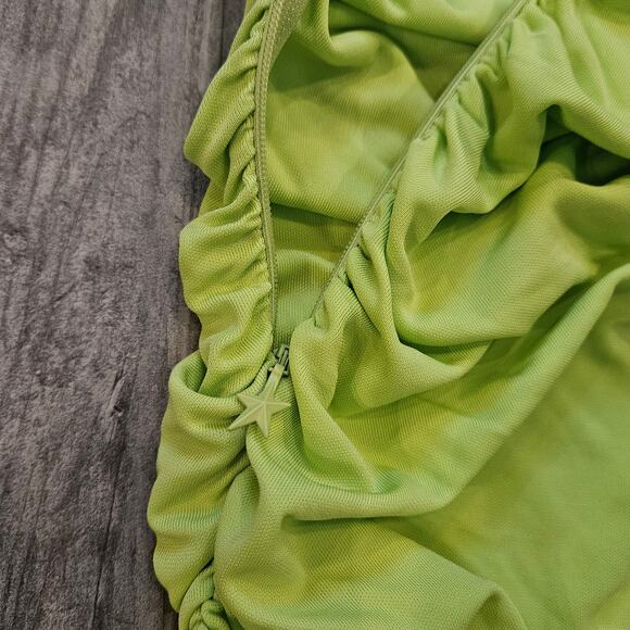 Mugler H&M One Shoulder Ruched Mini Dress Women’s M Neon Green NEW Runway Collab - Picture 10 of 16